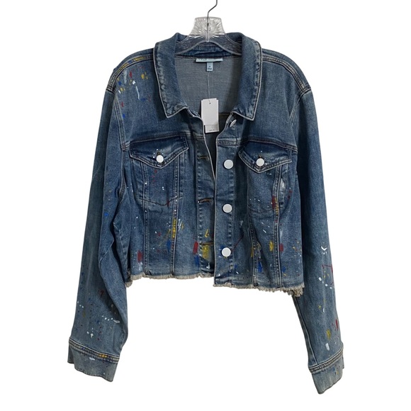 Lane Bryant NWT Distressed Jean Denim Jacket Paint Splatters Plus size 28 - Picture 1 of 8